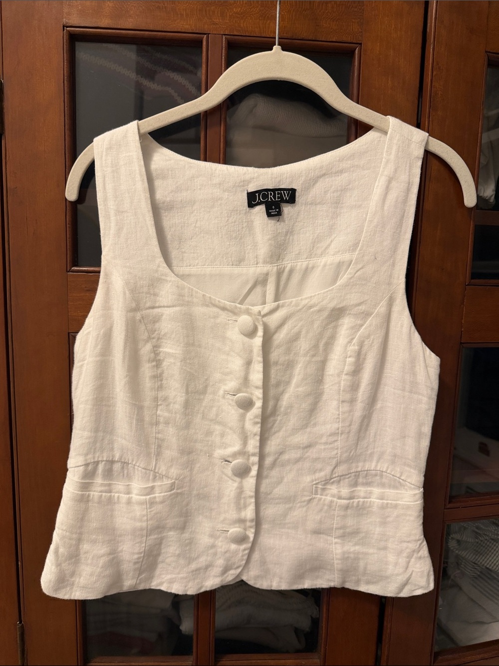 J. Crew White Linen Button-Front Camisole